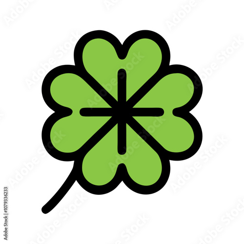 A vibrant green four-leaf clover vector icon symbolizing luck, prosperity, and good fortune, symbolizing luck and St. Patrick's Day