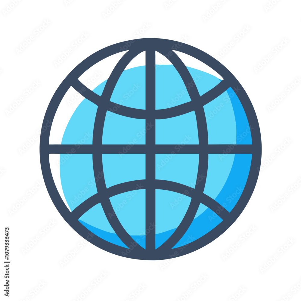 A simple vector icon depicting a globe with latitude and longitude lines, representing global connectivity and geographic awareness in a clean and modern design A simple vector icon depicting a globe with latitude and longitude lines, representing global connectivity and geographic awareness in a clean and modern design