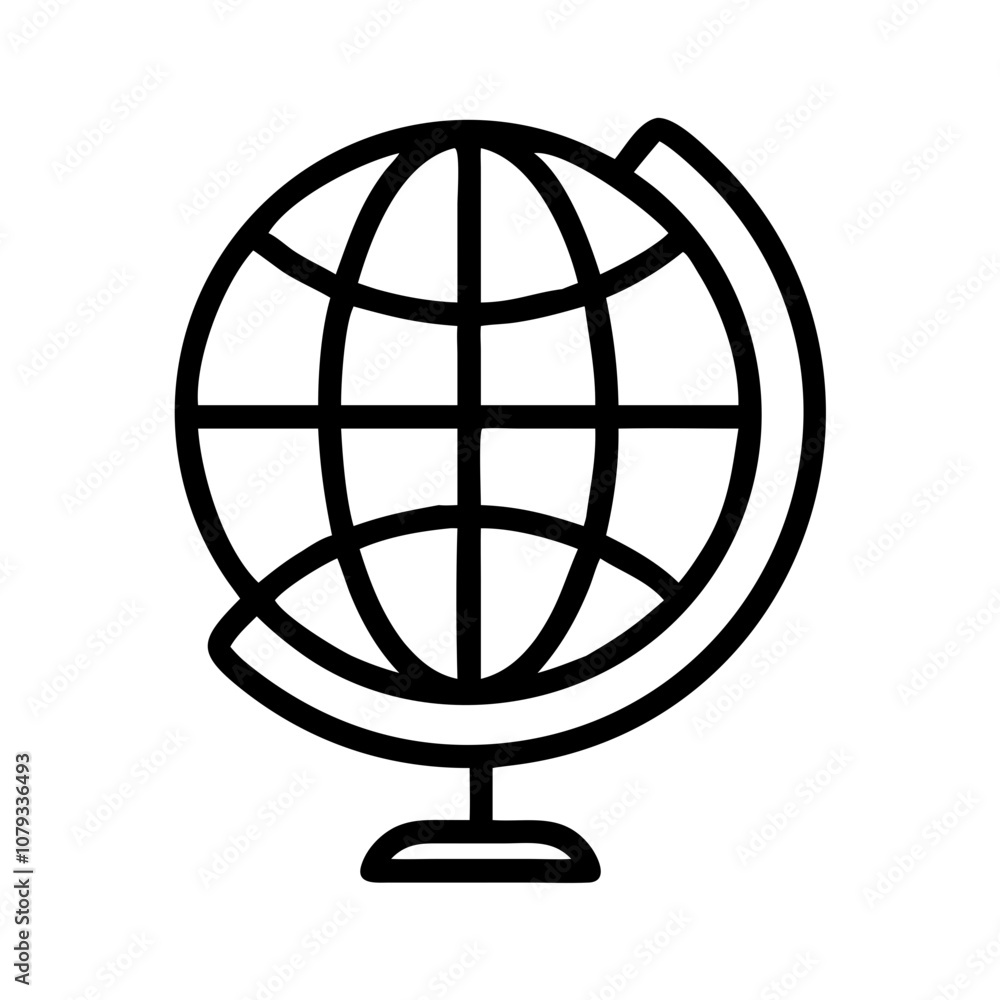 Vector icon of a globe showing detailed continents and lines indicating latitude and longitude, representing global geography and exploration in a simple design Vector icon of a globe showing detailed continents and lines indicating latitude and longitude, representing global geography and exploration in a simple design