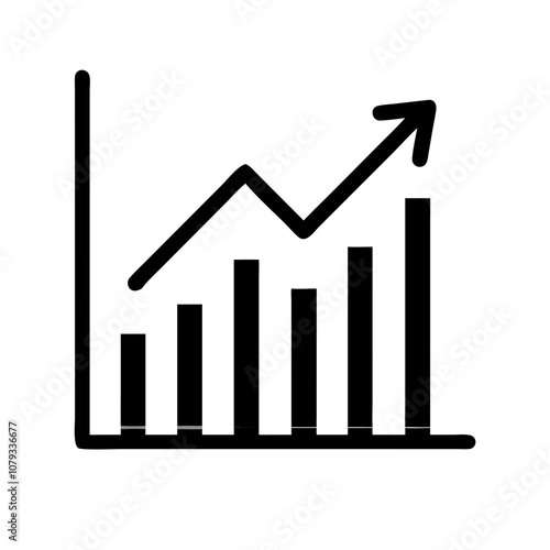 A vector icon depicting a growth chart with ascending bars and an upward arrow illustrating positive trends and progress in various contexts such as finance or business analysis