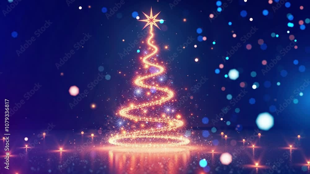 Festive design, glowing Christmas tree, colorful bokeh background Festive design, glowing Christmas tree, colorful bokeh background