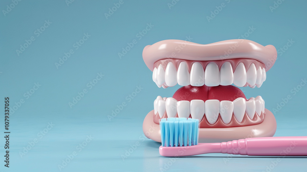 Fototapeta premium 3D Toothbrush and Toothpaste Next to a Fresh Smile