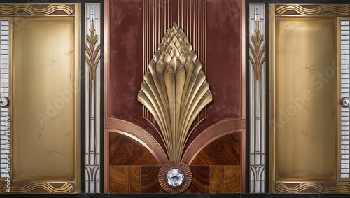 Art Deco Elevator Door with Gold and Wood Accents photo