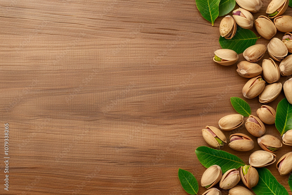 A Pile of Pistachios Scattered Across a Wooden Table A Pile of Pistachios Scattered Across a Wooden Table