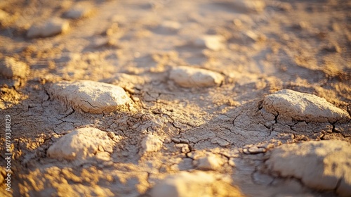 Dry, cracked earth with textured formations under sunlight.