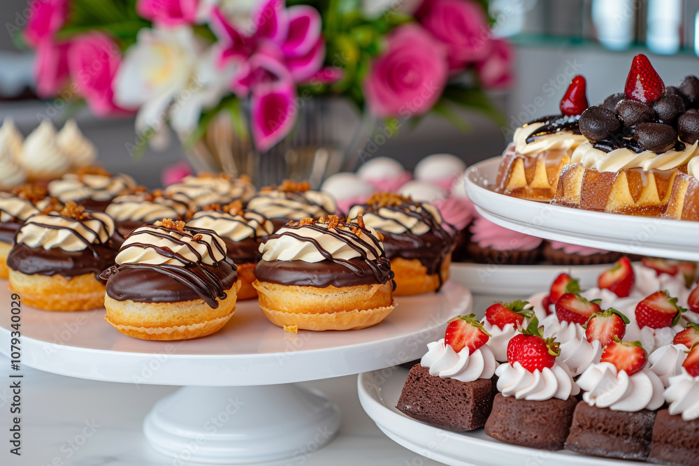 Delicious Display of Clairs and Tarts with Chocolate Drizzle Delicious Display of Clairs and Tarts with Chocolate Drizzle
