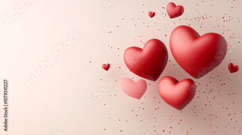 Wallpaper Mural Red hearts float playfully on a soft pastel background Torontodigital.ca