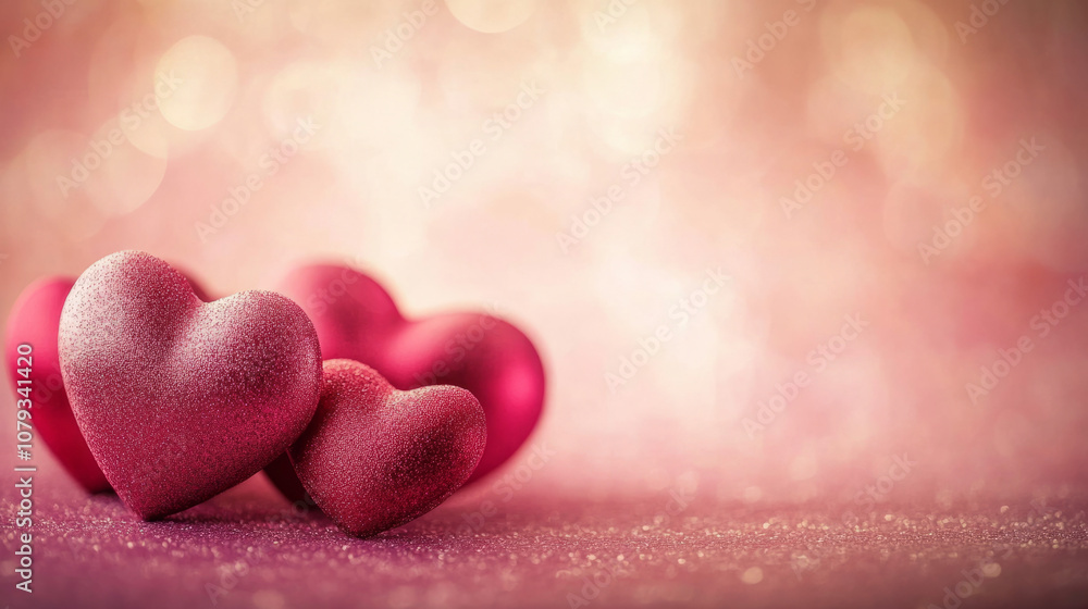 Obraz premium Hearts scattered on a sparkling pink background for romantic occasions