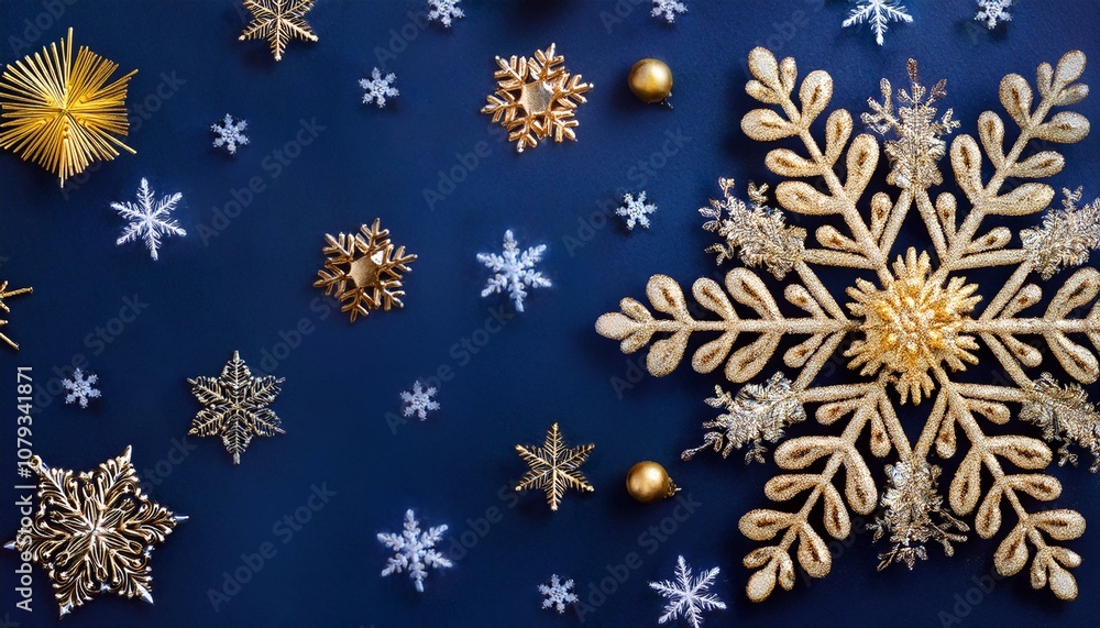 Winter background, Gold and navy snowflakes. Generative ai Winter background, Gold and navy snowflakes. Generative ai