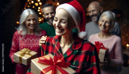 mujer vcalva feliz con regalos en navidad