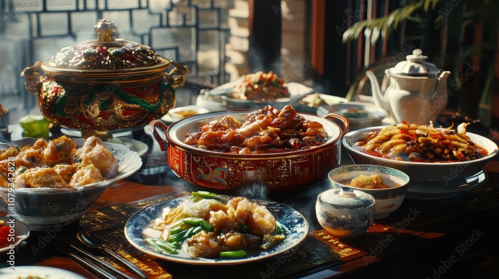 Multiple chinese food dishes on table. chinese food. Ultra realistic. Photorealistic hypermaximalist advertising photography hyper realistic fine detail Multiple chinese food dishes on table. chinese food. Ultra realistic. Photorealistic hypermaximalist advertising photography hyper realistic fine detail