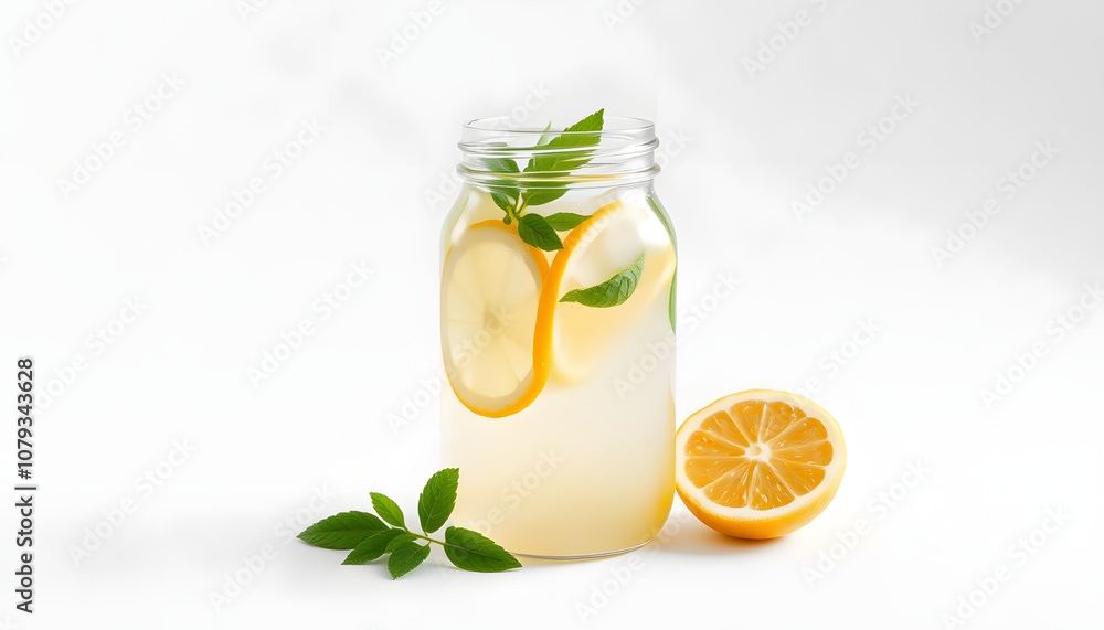 Fresh lemonade jar isolated with white highlights, png Fresh lemonade jar isolated with white highlights, png