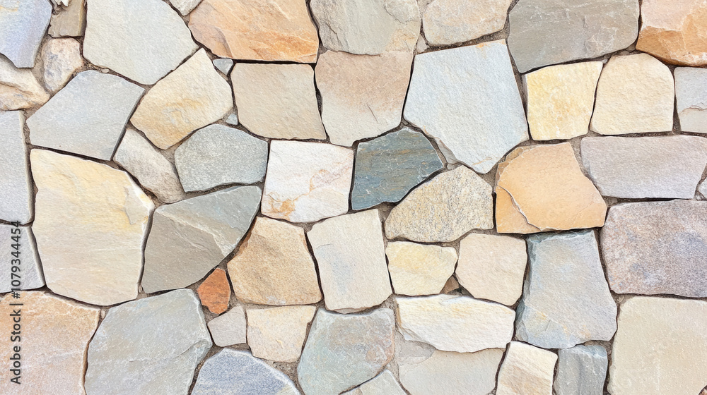 Fototapeta premium Natural stone wall pattern with diverse textures in neutral shades