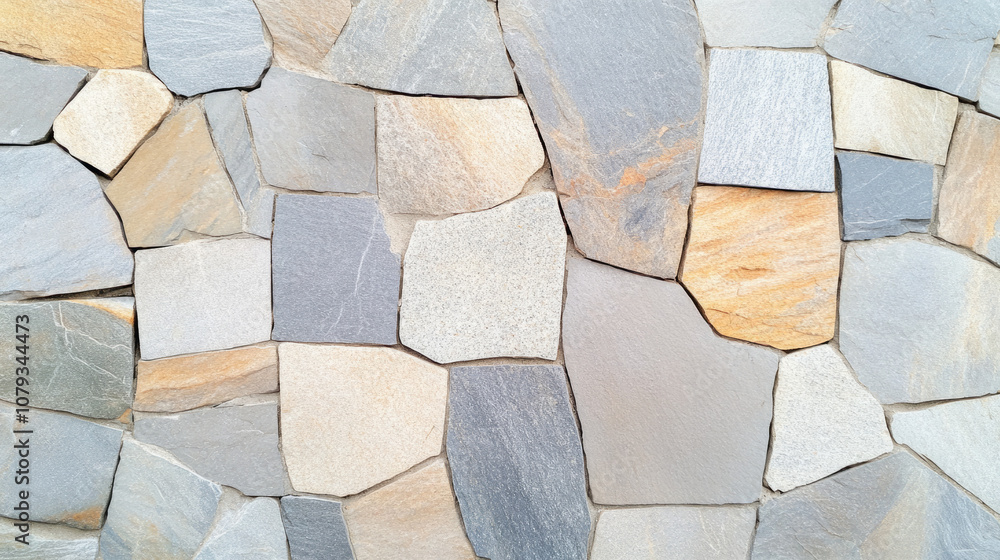 Decorative wall made of various slate stones in a modern outdoor setting Decorative wall made of various slate stones in a modern outdoor setting