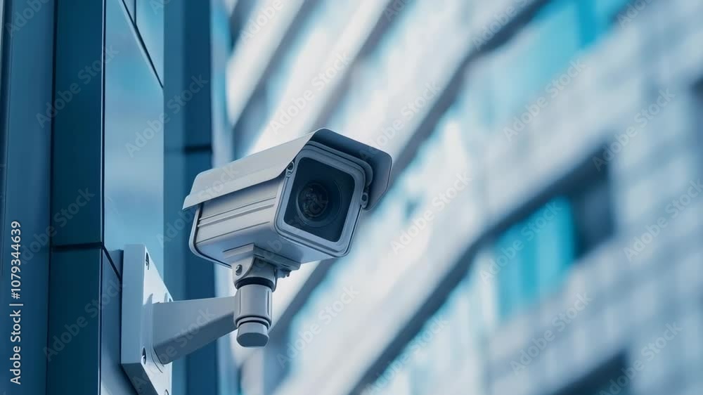 Modern CCTV camera mounted on modern building facade. Advanced surveillance system technology concept. Electronic device for security and control. Modern CCTV camera mounted on modern building facade. Advanced surveillance system technology concept. Electronic device for security and control.