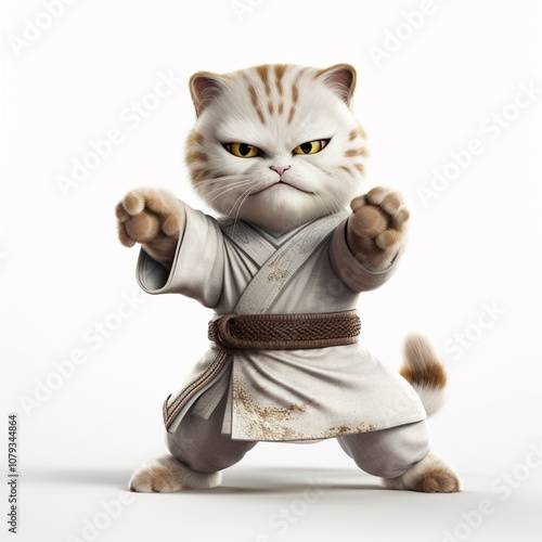 A kung fu cat standing on it is a realistic 3d type of animation