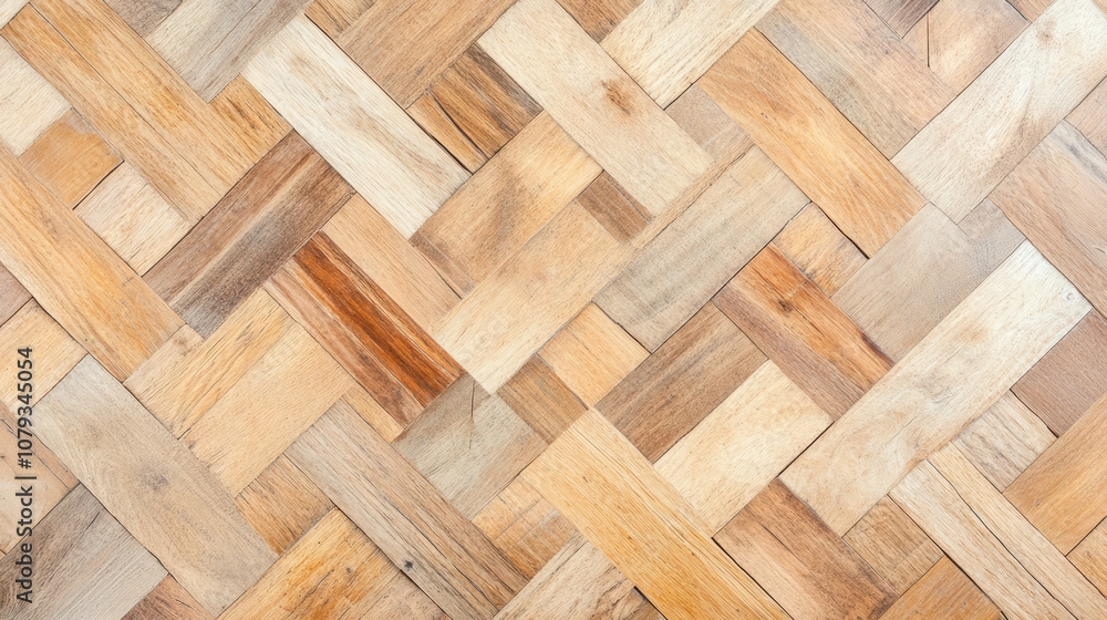 Wooden parquet flooring in a herringbone pattern displayed indoors Wooden parquet flooring in a herringbone pattern displayed indoors
