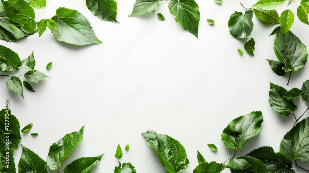A collection of diverse green leaves arranged to promote an environmental message on a clean white background A collection of diverse green leaves arranged to promote an environmental message on a clean white background