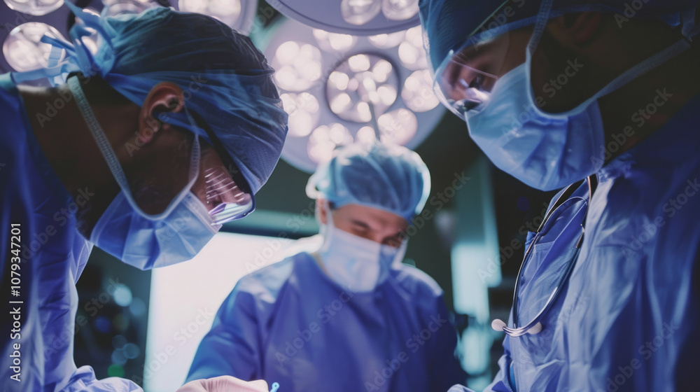 Surgeons explaining a surgical procedure to a patient in a hospital operating room during a clinical appointment Surgeons explaining a surgical procedure to a patient in a hospital operating room during a clinical appointment