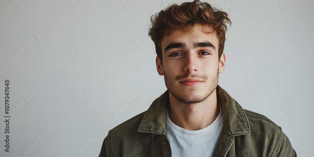 Obraz premium Casual portrait of a young man with wavy hair and a confident expression