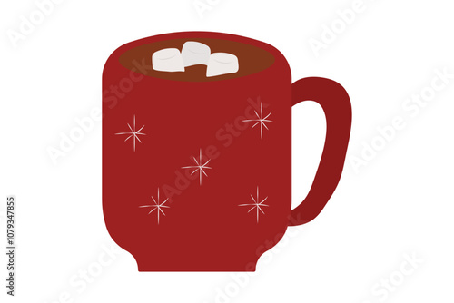 Red cup with cocoa and marshmallows. Winter warming drink