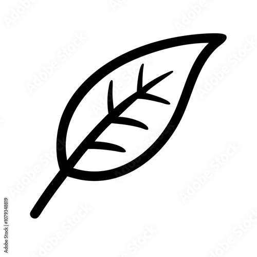 A simple vector icon of a leaf showcasing its shape and veins, perfect for representing nature, eco-friendliness, or botanical themes in various design projects