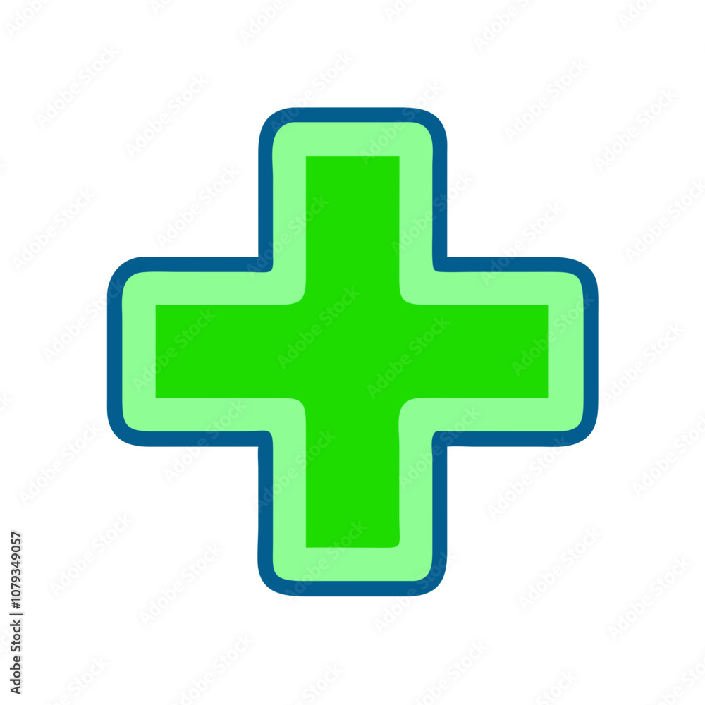Vector illustration of a green medical cross icon on a white background, symbolizing healthcare and emergency medical services for various uses in digital and print materials Vector illustration of a green medical cross icon on a white background, symbolizing healthcare and emergency medical services for various uses in digital and print materials