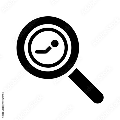 A simple vector icon featuring a stylized magnifying glass symbolizing search, exploration, and investigation used in various digital and print contexts