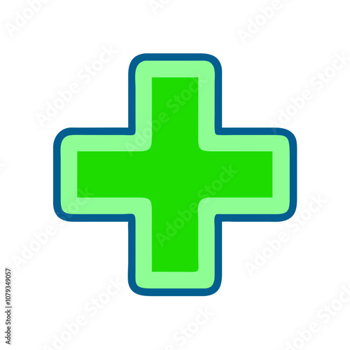 Vector illustration of a green medical cross icon on a white background, symbolizing healthcare and emergency medical services for various uses in digital and print materials