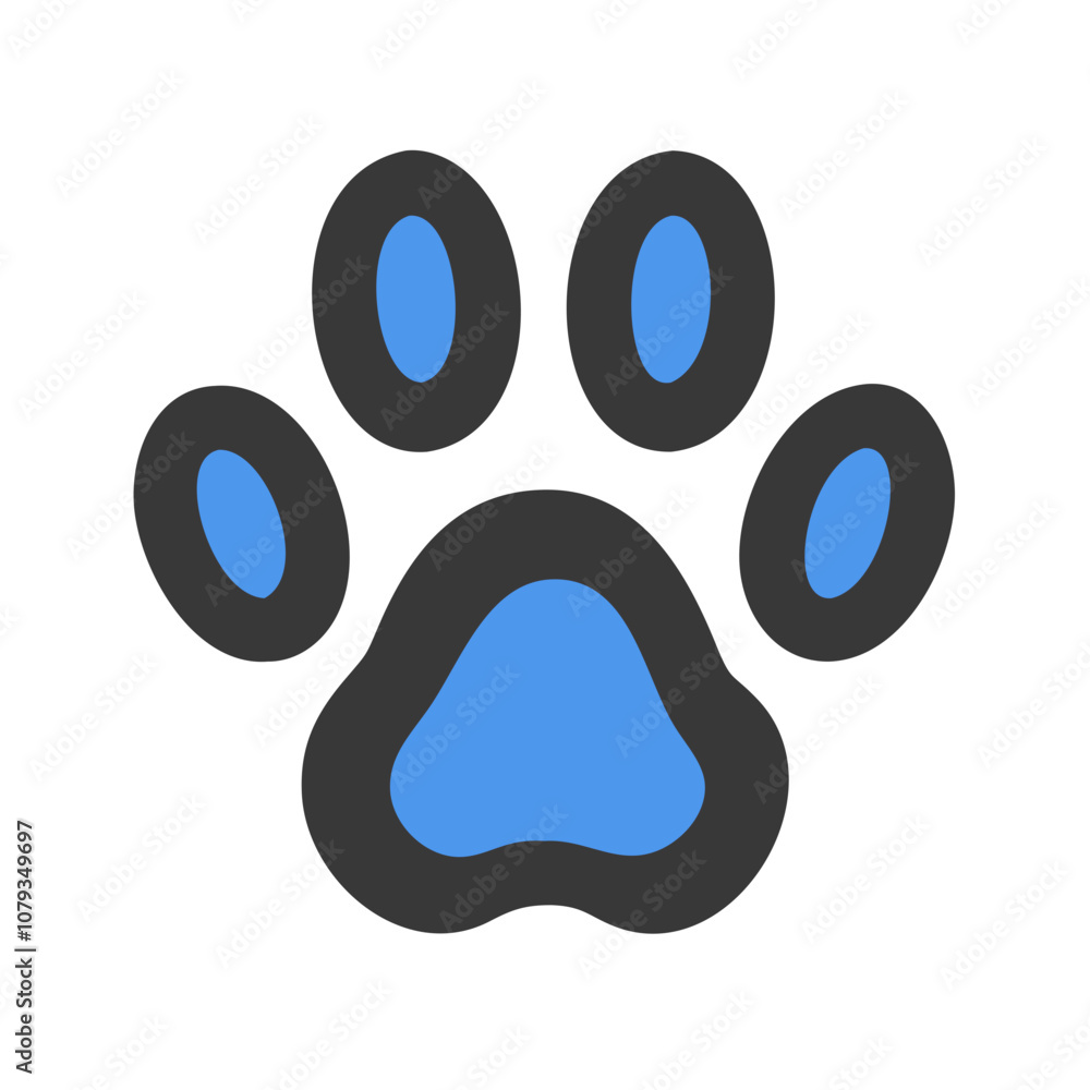 Stylized vector icon of a paw print featuring a blue center and black outline, symbolizing pets and animal care in digital design contexts for various applications Stylized vector icon of a paw print featuring a blue center and black outline, symbolizing pets and animal care in digital design contexts for various applications