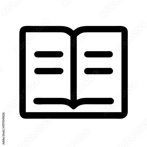 Vector icon depicting an open book showcasing blank pages, suitable for educational themes, reading, storytelling, or digital design projects, appearing in a simple, minimalist style