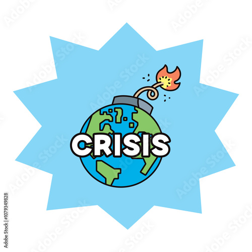 CRISISの文字と、導火線のついた地球のイラスト