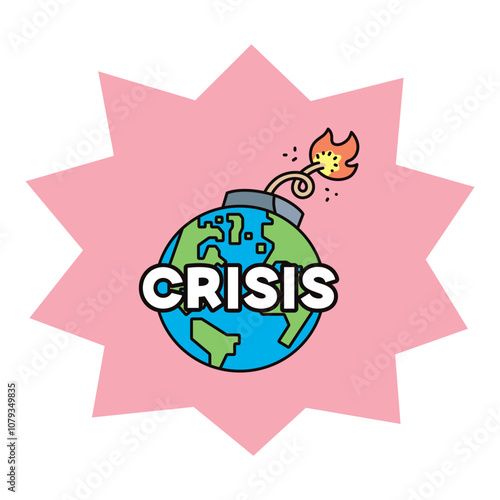CRISISの文字と、導火線のついた地球のイラスト