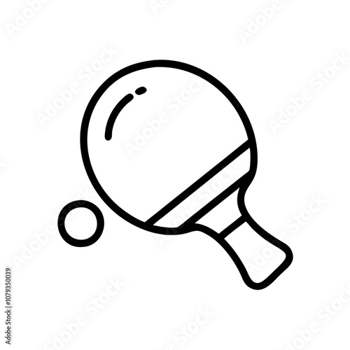 A simple vector icon representing a ping pong paddle and ball, illustrating an engaging activity associated with indoor sports, perfect for use in athletic or recreational contexts