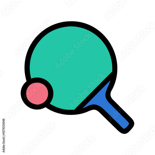 A colorful vector icon depicting a ping pong paddle and ball, representing the sport of table tennis which is enjoyed by players of all ages in various locations around the world