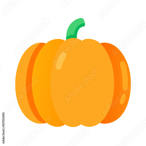 A vibrant and cheerful vector icon of an orange pumpkin with a green stem, symbolizing autumn harvest time and Halloween celebrations in a minimalist design