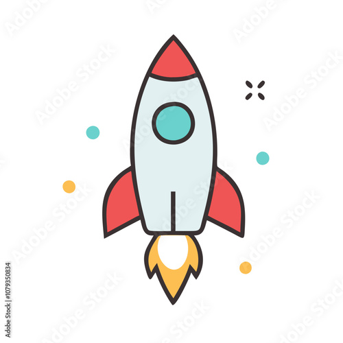 A colorful vector icon of a rocket launching against a plain background, symbolizing innovation and exploration in technology and science