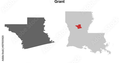 Grant Parish (Louisiana) blank outline map set