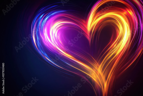 Abstract neon heart with fast-moving light