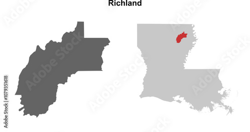 Richland Parish (Louisiana) blank outline map set