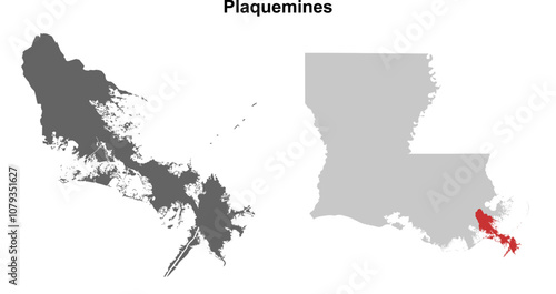 Plaquemines Parish (Louisiana) blank outline map set