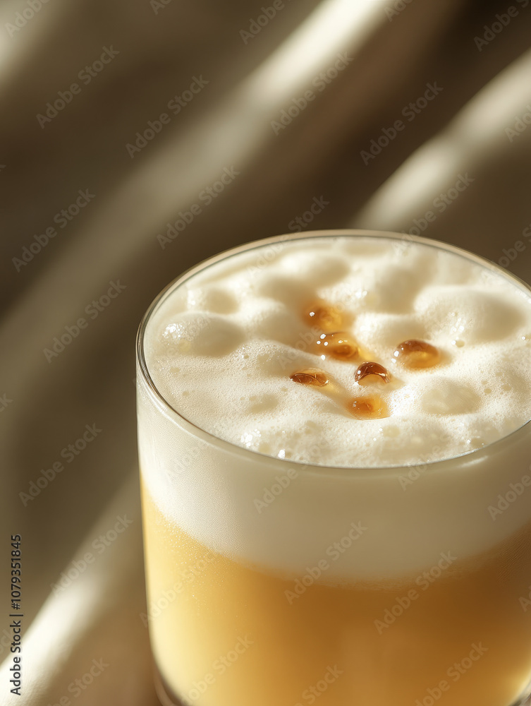 Creamy coffee with frothy top and caramel drizzle Creamy coffee with frothy top and caramel drizzle