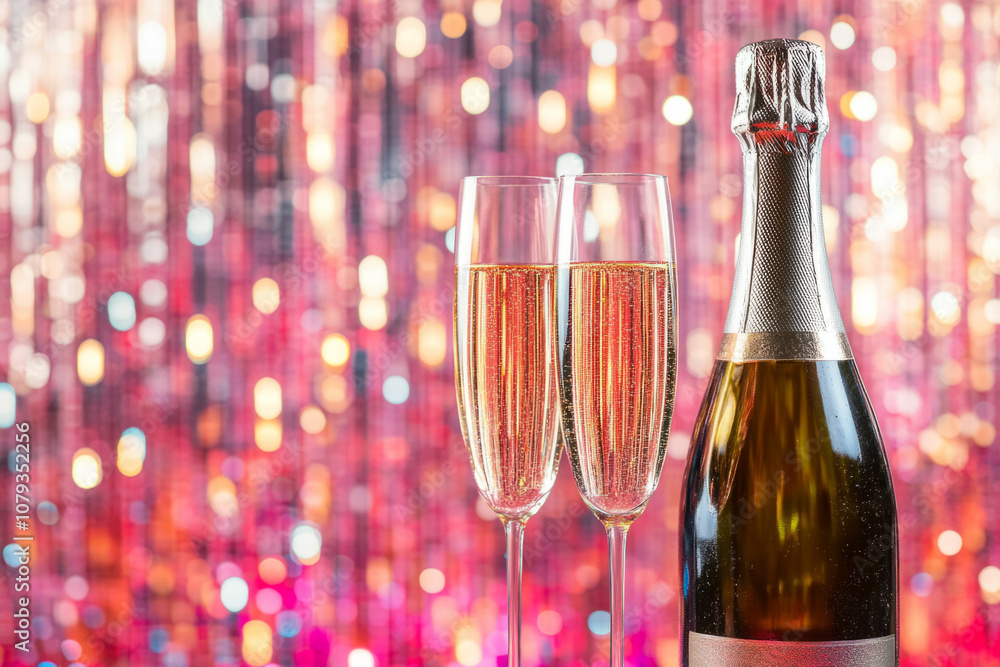 Fototapeta premium Sparkling champagne in elegant flutes at a festive celebration