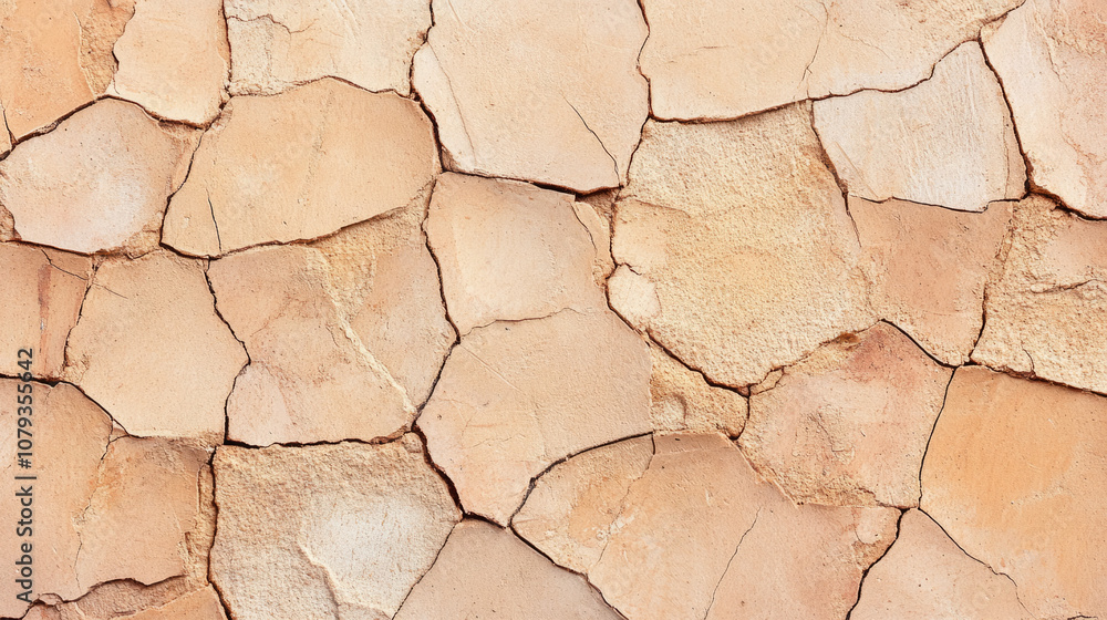 Textured clay wall with cracks in a warm hue under natural light Textured clay wall with cracks in a warm hue under natural light