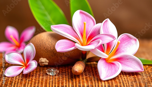 Thai Spa.  Massage spa treatment aroma for healthy wellness and relax. Spa Plumeria flower for body therapy isolated with white highlights, png photo