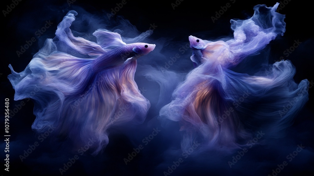 Fototapeta premium Neon Pisces Two Fish in Harmonious Dance, a Vibrant Watercolor Illustration of Fluidity and Grace