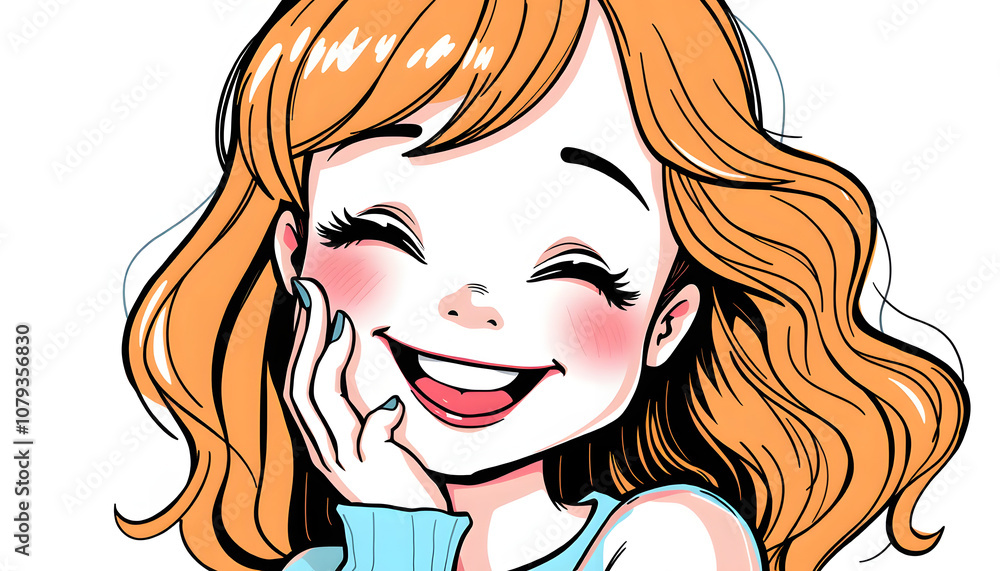 cute girl with perfect smile and glossy lips touching her cheek and smiling isolated with white highlights, png cute girl with perfect smile and glossy lips touching her cheek and smiling isolated with white highlights, png