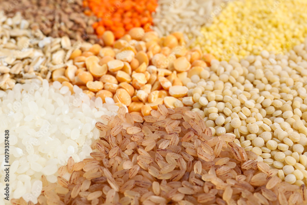 Different cereal grains as background, closeup view Different cereal grains as background, closeup view