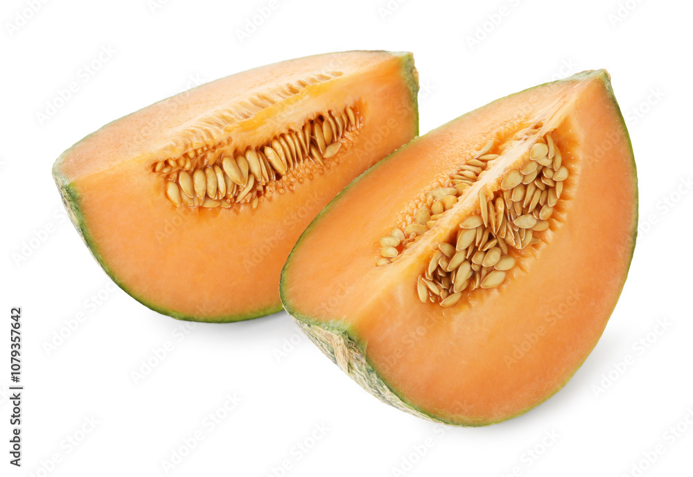 Slices of Cantaloupe melon isolated on white Slices of Cantaloupe melon isolated on white