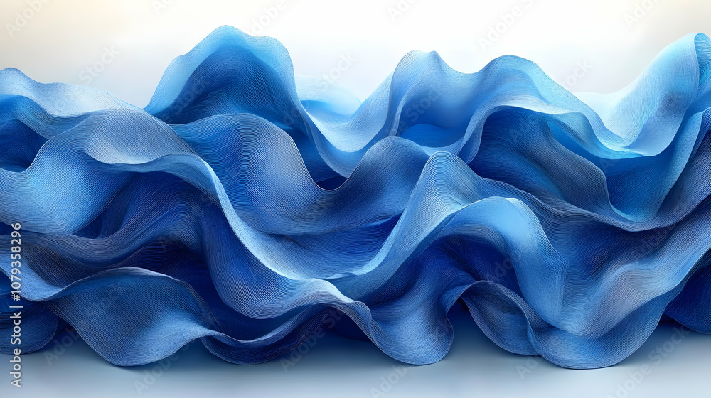 Obraz premium Abstract Blue Wavy Pattern - 3D Illustration